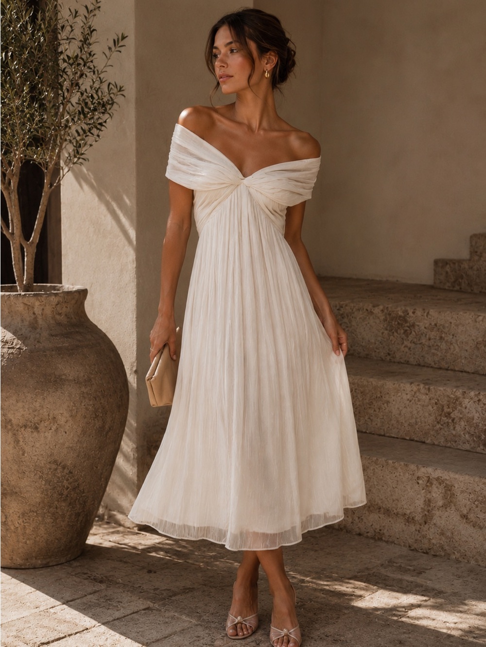 Anthropologie BHLDN White Pleated Midi Dress NWT